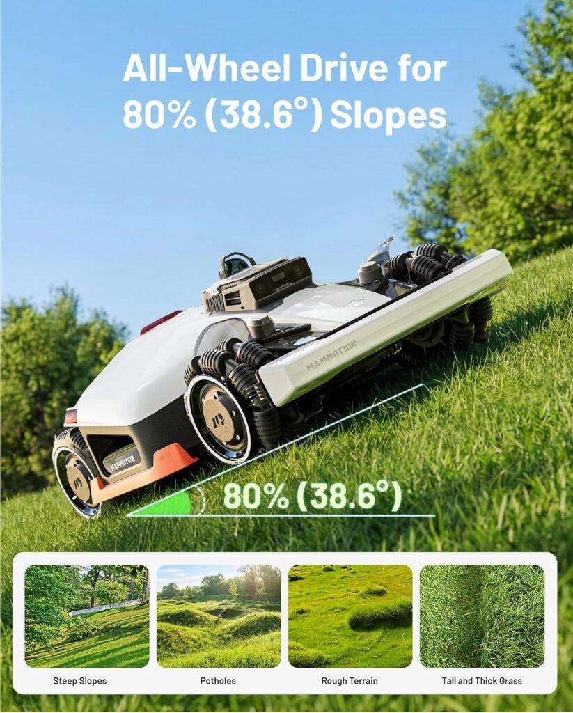 Mammotion LUBA AWD Robot Lawn Mower with Washstand, 1.25 Acres, 360° LiDAR+NetRTK+AI Vision, All-Wheel-Drive for 80% Slopes, Multi-Zone Management, Cutting Height 1.0-2.7 Mammotion LUBA AWD Robot Lawn Mower with Washstand, 1.25 Acres, 360° LiDAR+NetRTK+AI Vision, All-Wheel-Drive for 80% Slopes, Multi-Zone Management, Cutting Height 1.0-2.7