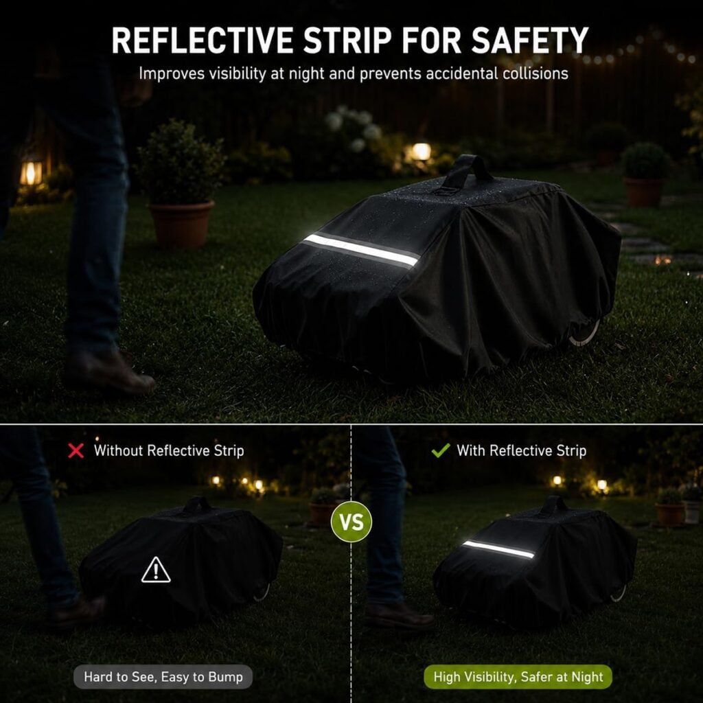 Robot Lawn Mower Cover for Belrobotics Bigmow GPS-RTK BM-1050, Heavy Duty 600D Oxford Fabric with Reflective Strip, Elastic Hem  Handle Strap, All Weather Dust UV Rain Resistant,Black