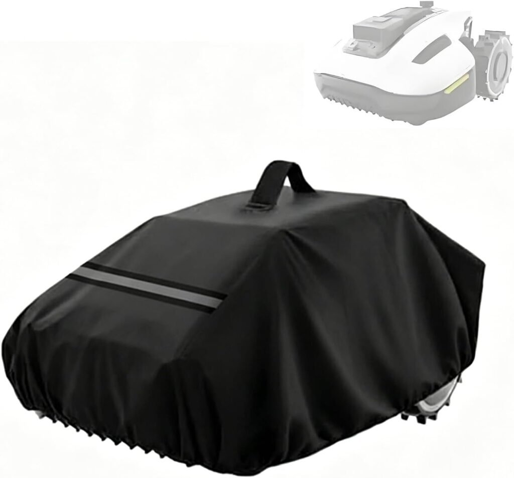 Robot Lawn Mower Cover for Belrobotics Bigmow GPS-RTK BM-1050, Heavy Duty 600D Oxford Fabric with Reflective Strip, Elastic Hem  Handle Strap, All Weather Dust UV Rain Resistant,Black